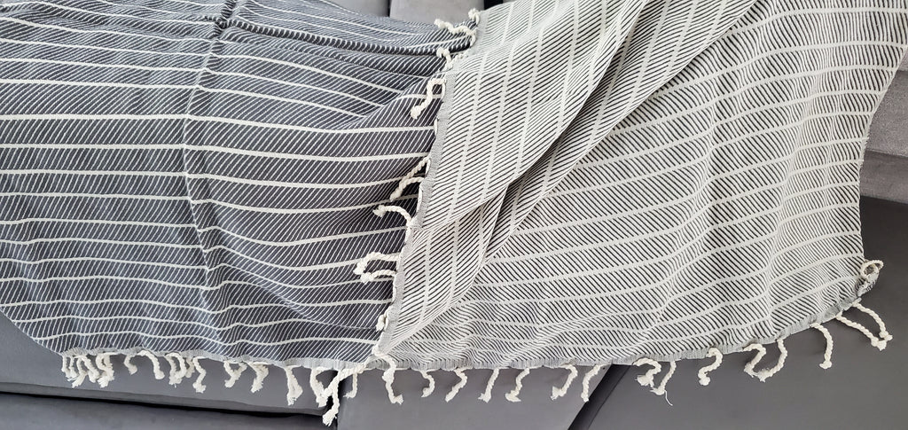 Grey with white stripe pestemal turkish towel