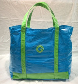 Blue with lime green trim beach bag