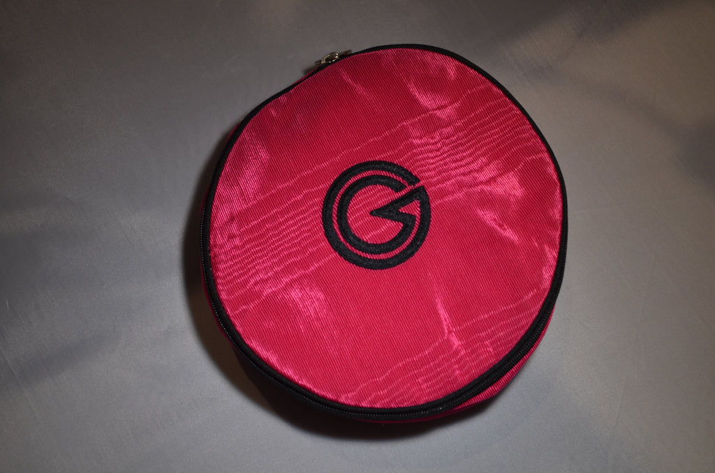 Large Round jewel case in cerise with black trim