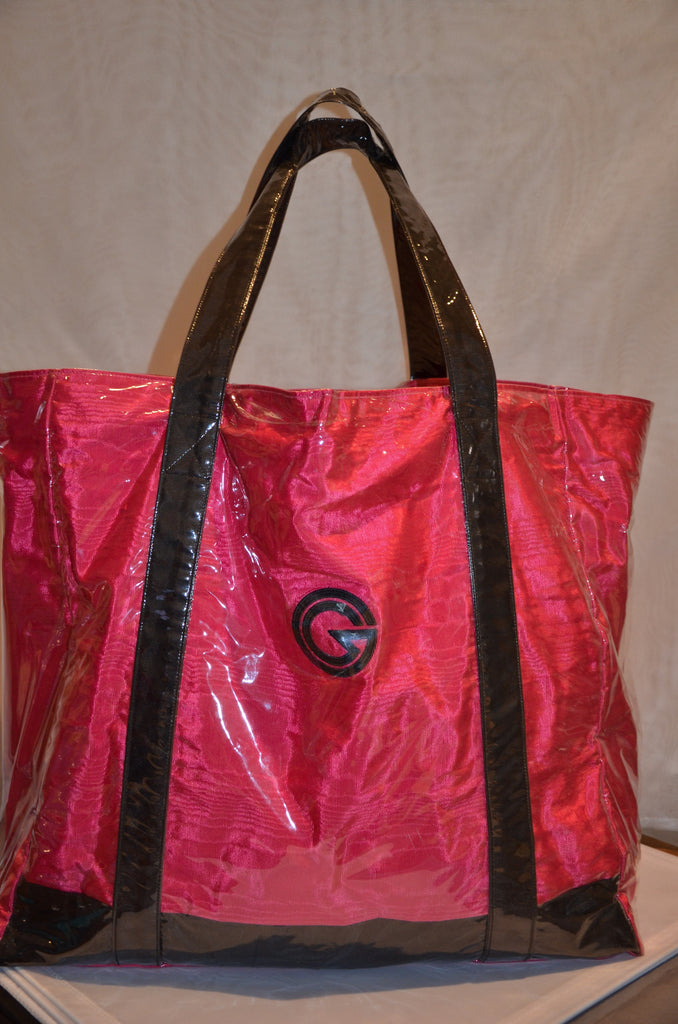 Cerise with black trim beach bag