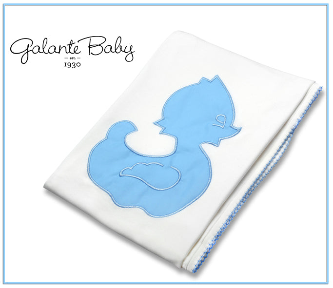 swaddling blanket with blue duck